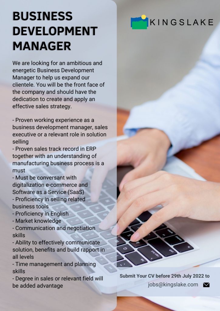 Vacancy for Business Development Manager in Kingslake