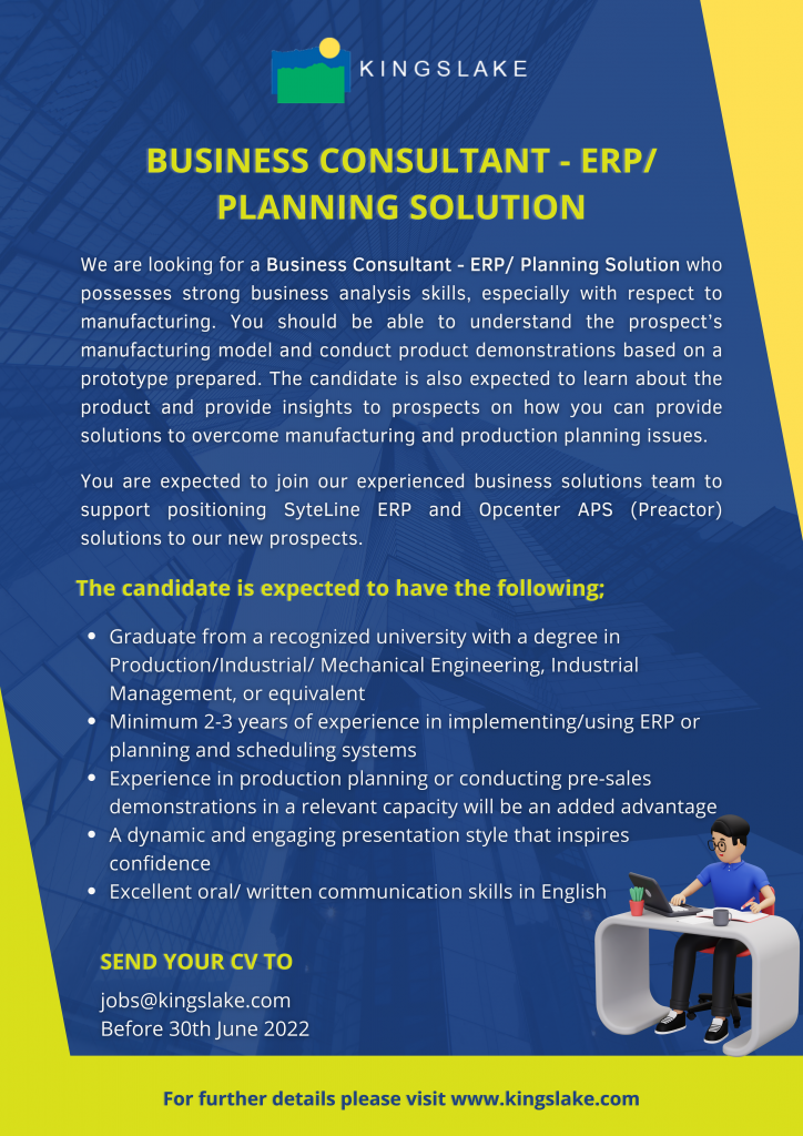 job vacancy for Business Consultant - ERP/Planning Solution in Kingslake