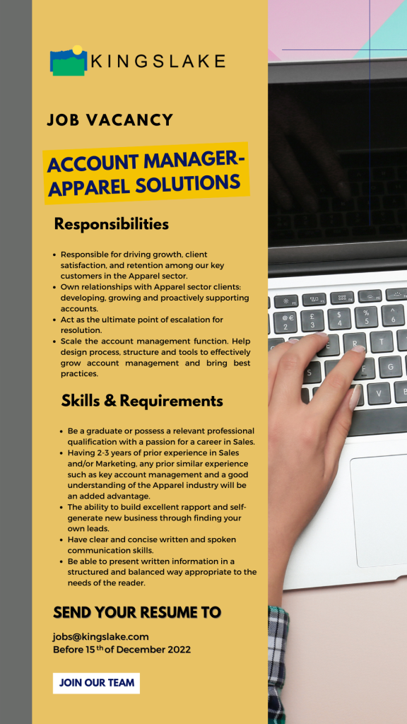 Job vacancy for Account Manager - Apparel Solutions